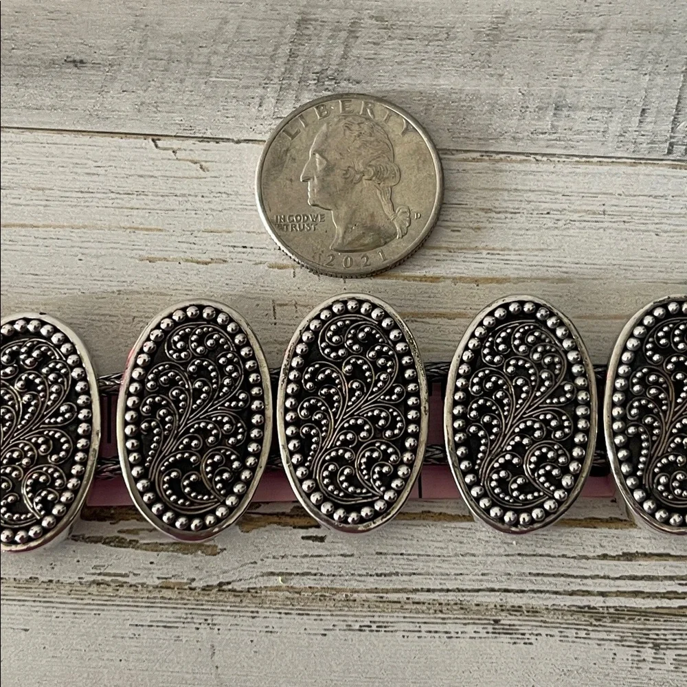 Rare Lois Hill Sterling Silver Oval Panel Statement Bracelet